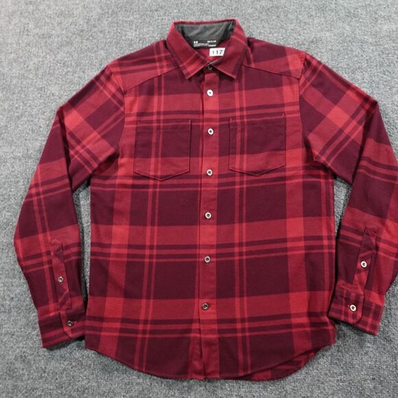 Under Armor Shirt Men S‎ Red Plaid Flannel Button Up Cold Gear Outdoor 11171 - Picture 1 of 14